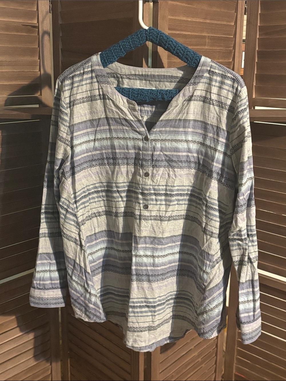Lightweight Striped Button-Front Tunic Top